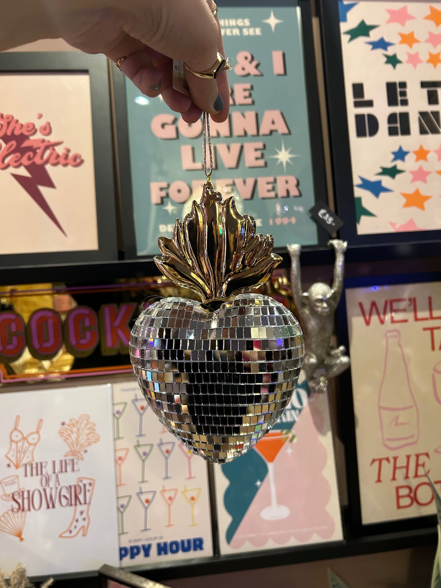 Hanging Mirrored Sacred Heart - Silver