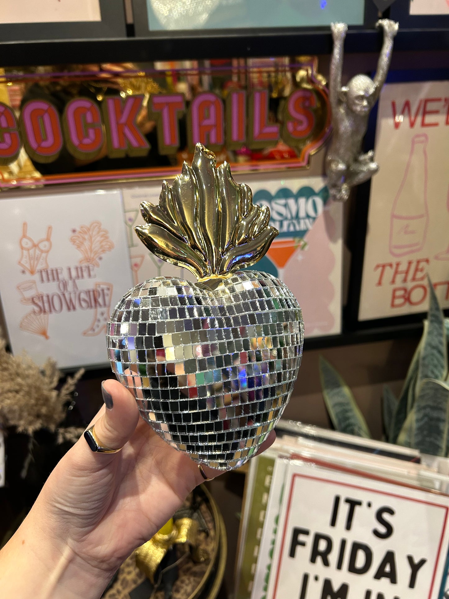 Hanging Mirrored Sacred Heart - Silver