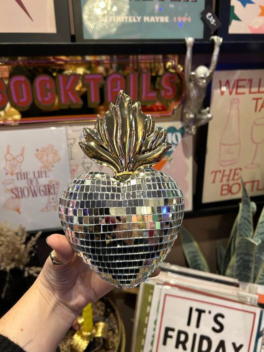 Hanging Mirrored Sacred Heart - Silver