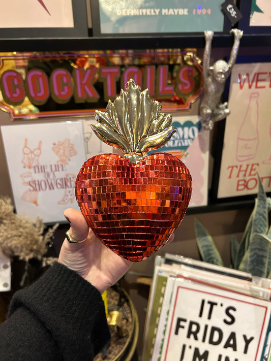 Hanging Mirrored Sacred Heart - Red