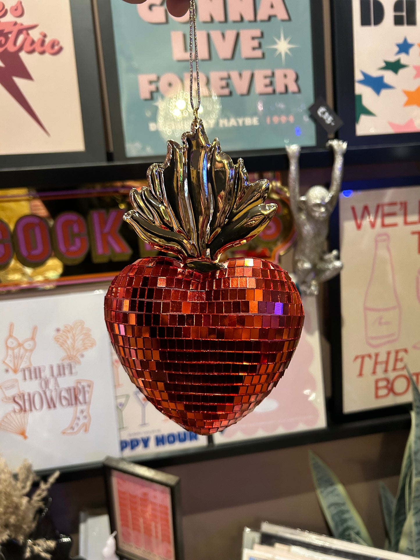 Hanging Mirrored Sacred Heart - Red