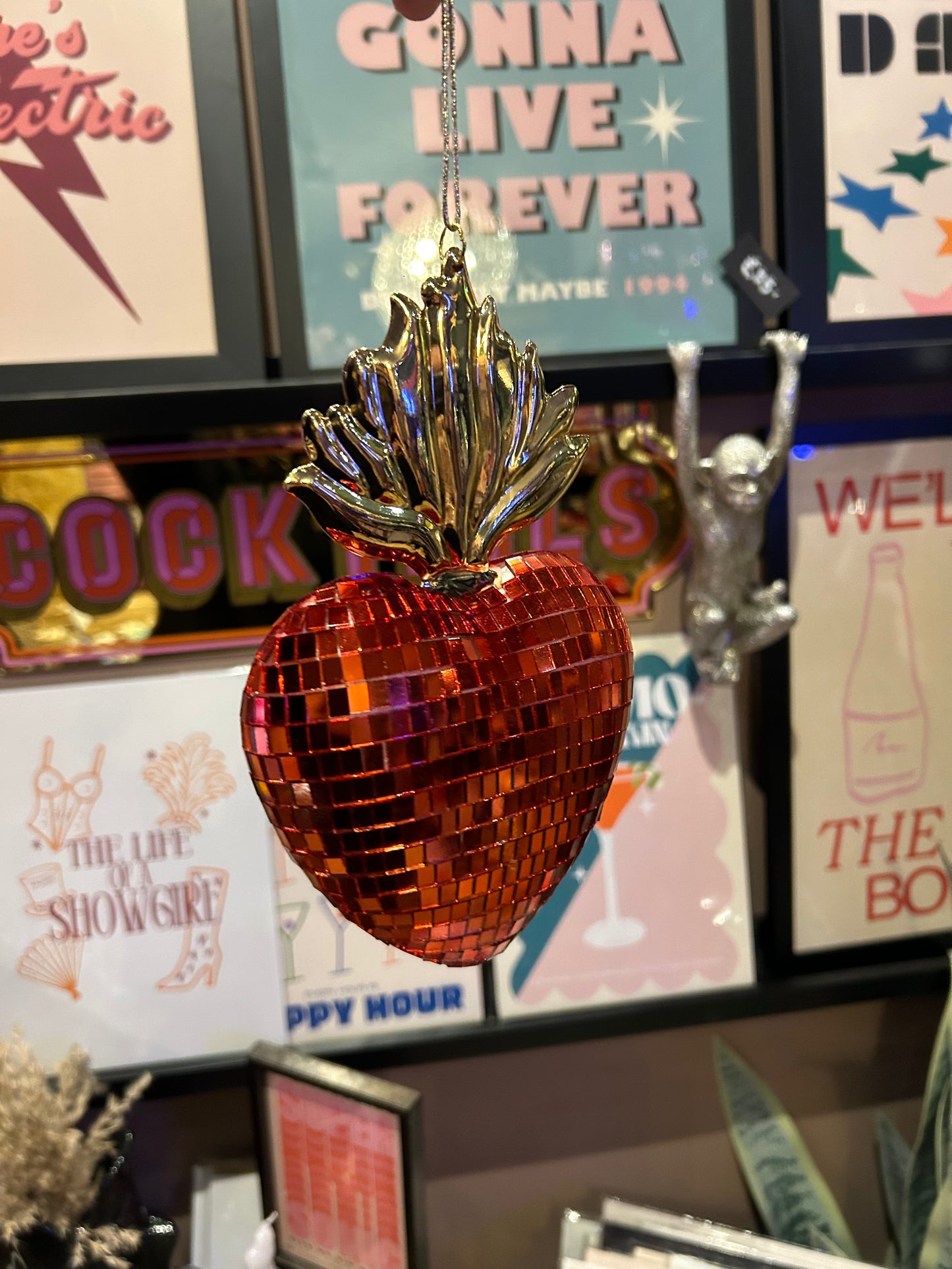 Hanging Mirrored Sacred Heart - Red