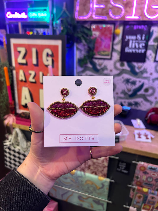 Beaded Lip Earrings