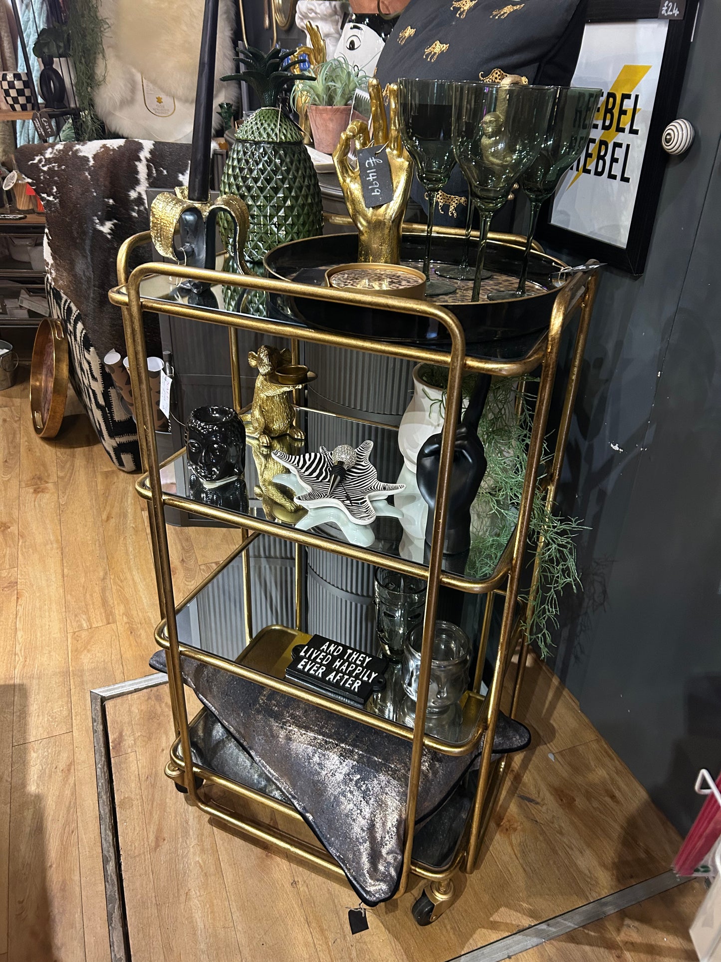 Antique Gold Leaf Metal Bar Trolley