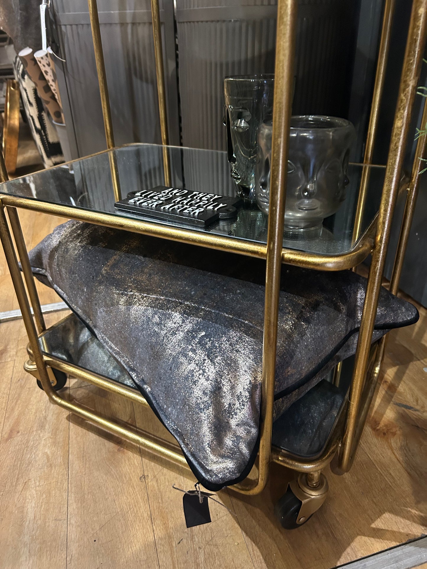 Antique Gold Leaf Metal Bar Trolley