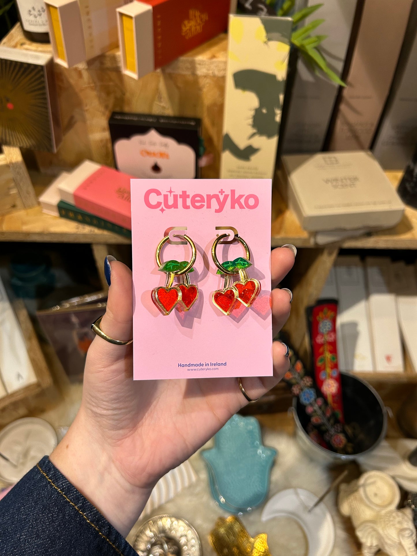 Red Cherry Heart Earrings