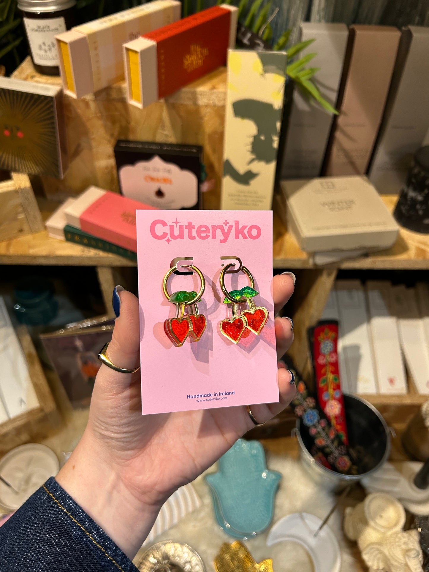 Red Cherry Heart Earrings