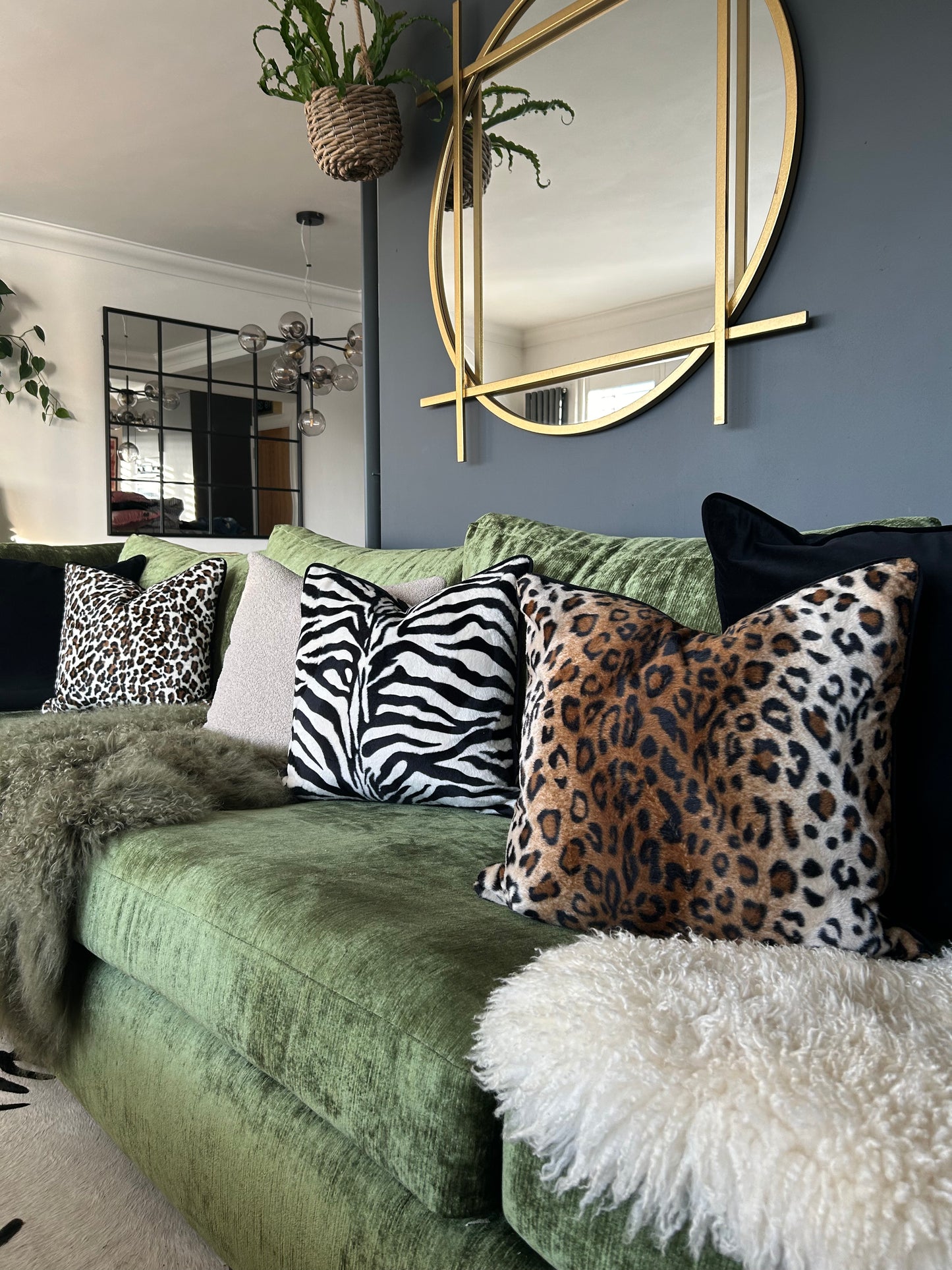 Faux fur leopard print scatter cushion