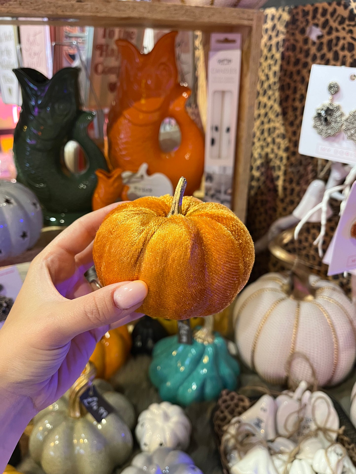 Small Orange Velvet Pumpkin