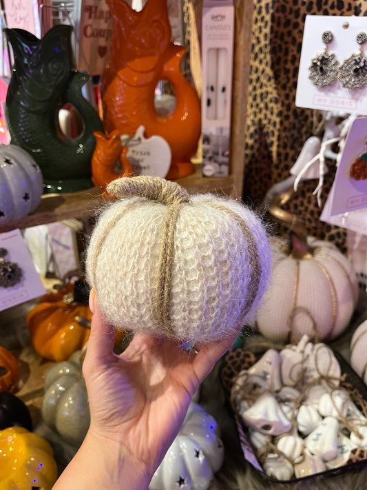 White & Brown Knitted Pumpkin