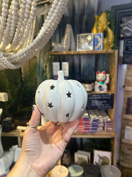 White Ceramic Pumpkin T-Light Holder