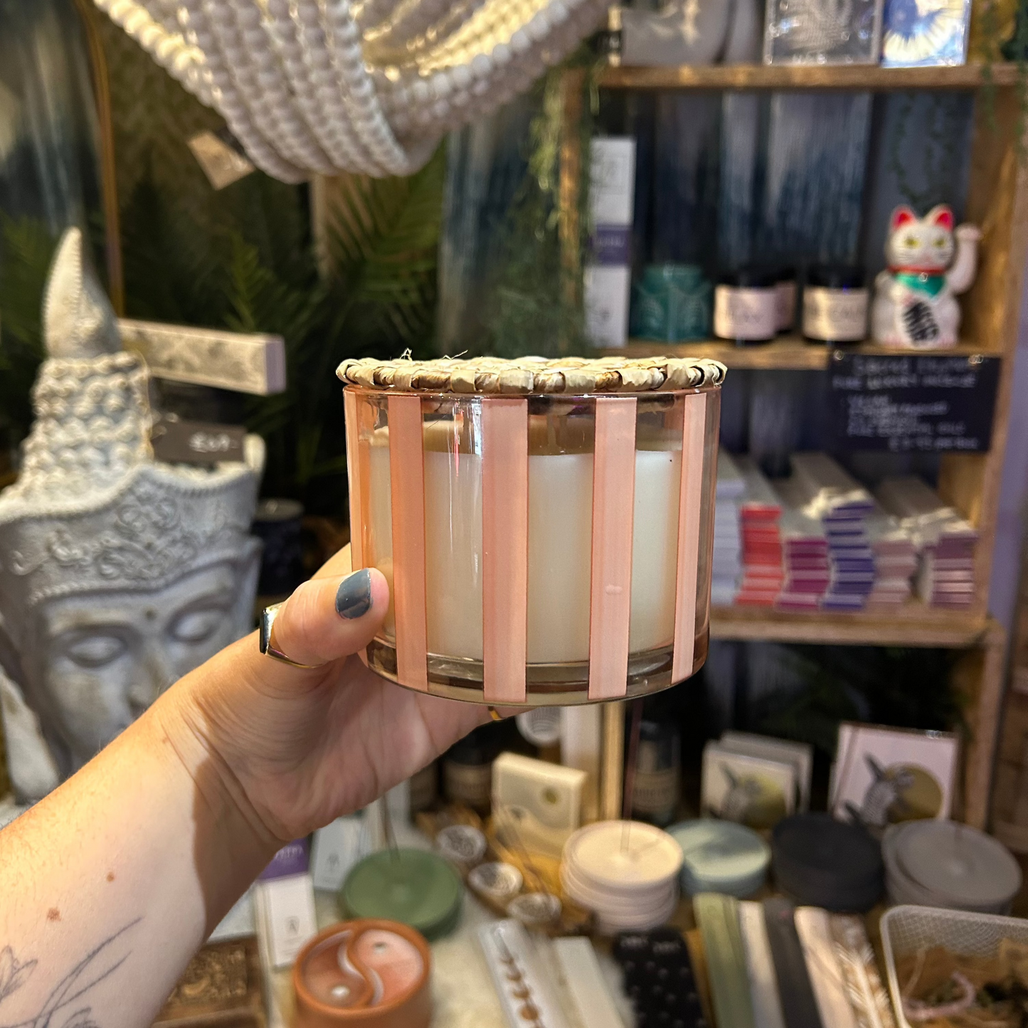 Peach Striped Candle