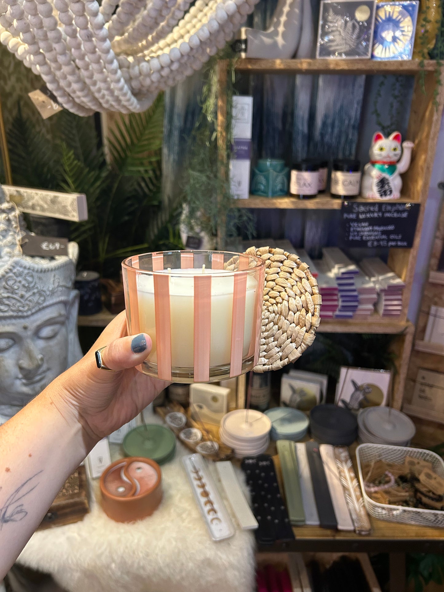 Peach Striped Candle