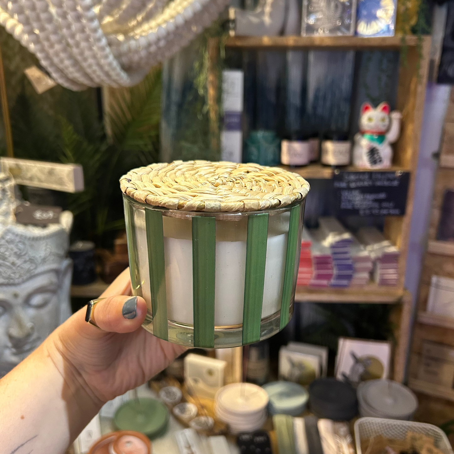 Green Striped Candle