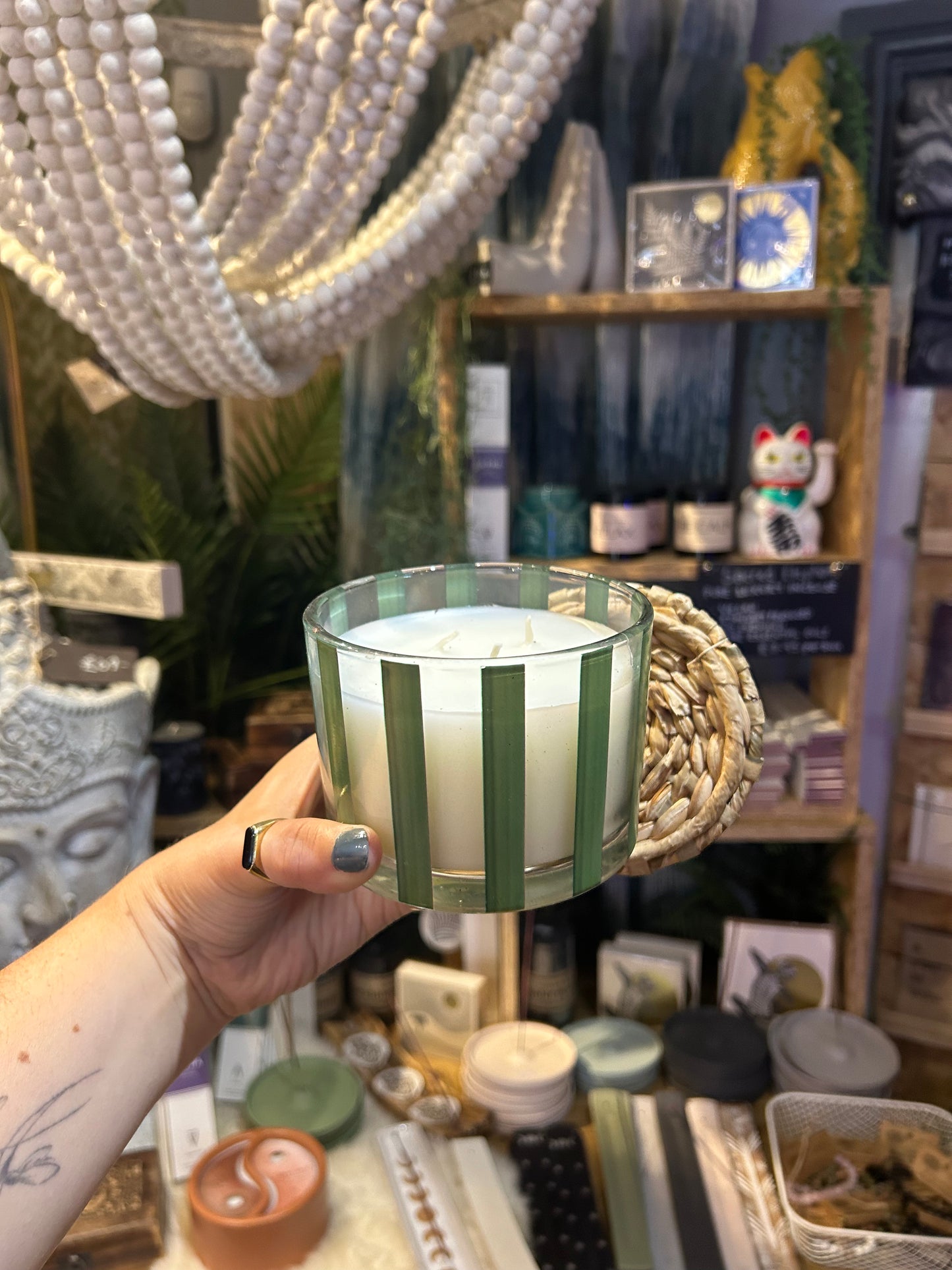 Green Striped Candle