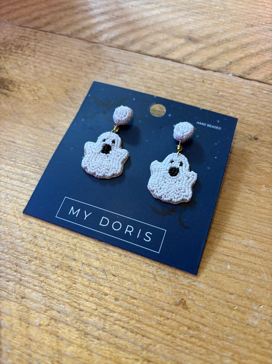 White Ghost Beaded Earrings