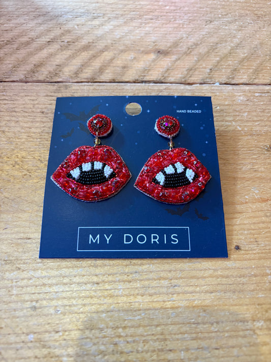 Red Vampire Lips Beaded Earrings