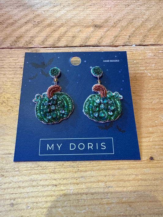 Green Pumpkin Beaded Earrings
