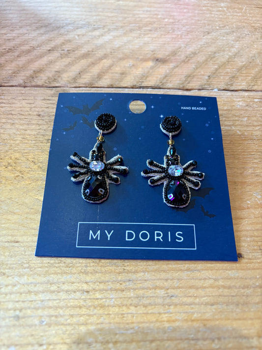 Black Spider Beaded Earrings