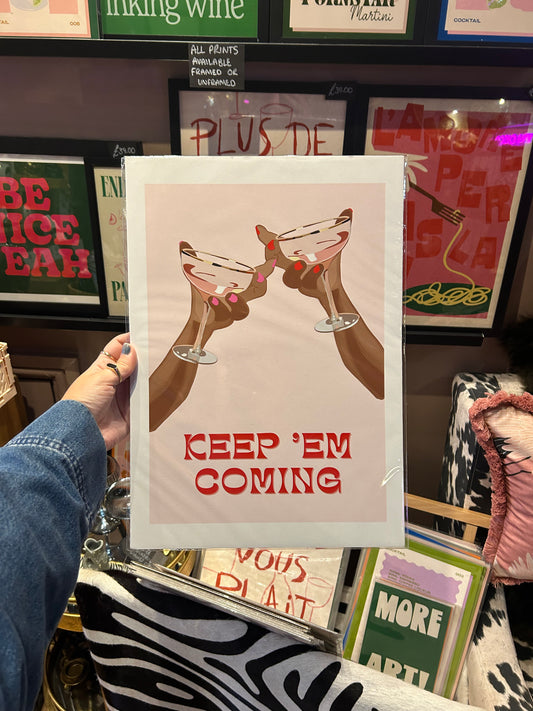 'Keep 'em Coming' Cocktail A3 Print