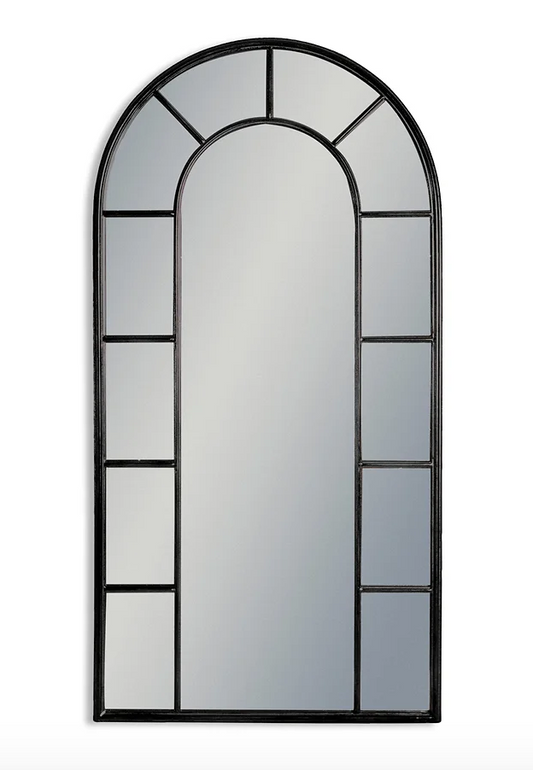 Antique black metal arch window mirror