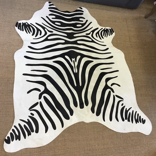 Black and off-white Zebra printed cow hide