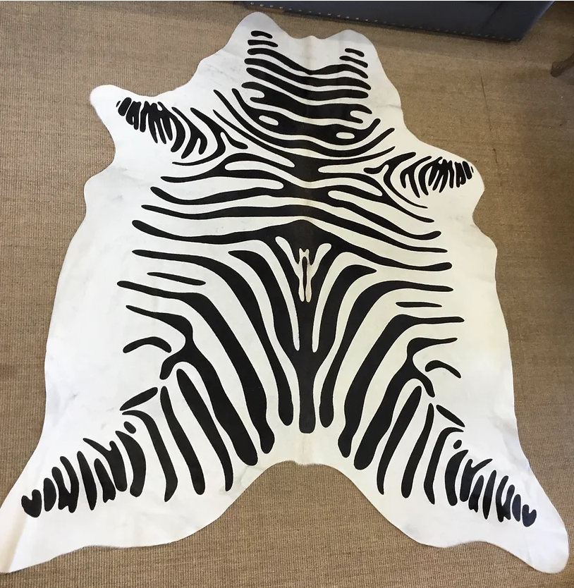 Large Black and off-white zebra print cow hide