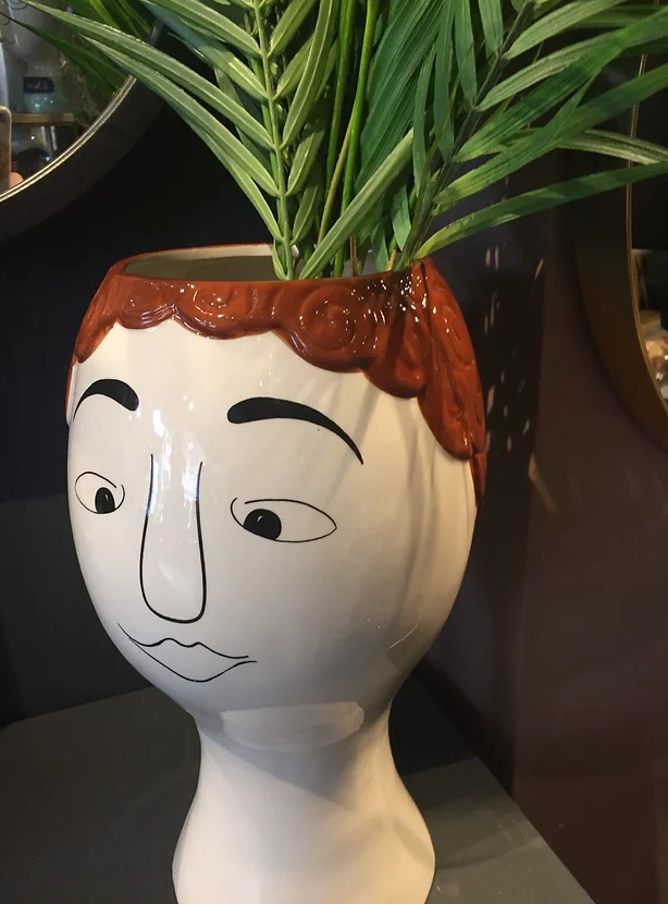 Doodle Face Vase/Planter- Redhead