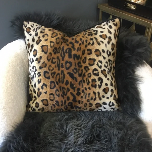 Faux fur leopard print scatter cushion