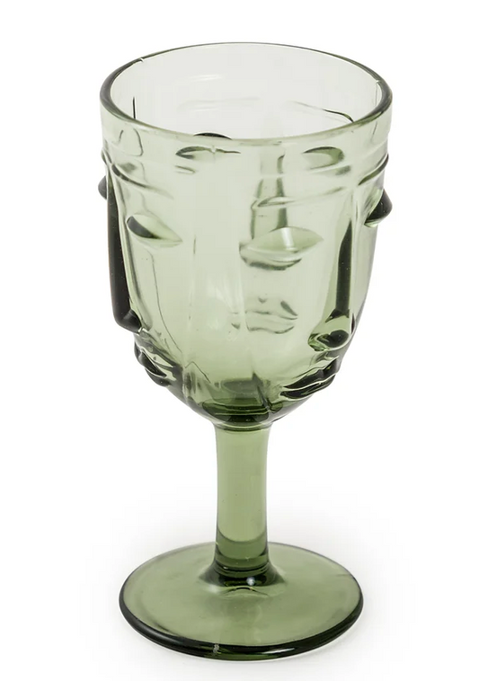 Green Deco Face Wine Glasses