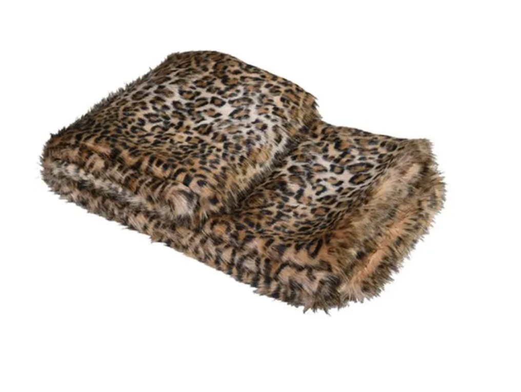 Light Leopard Print Faux Fur Throw