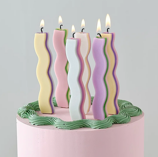 Wavy Birthday Cake Candles - Pastel Colours