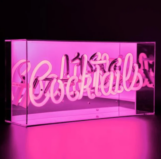 Pink 'COCKTAILS' Acrylic Box Neon Light