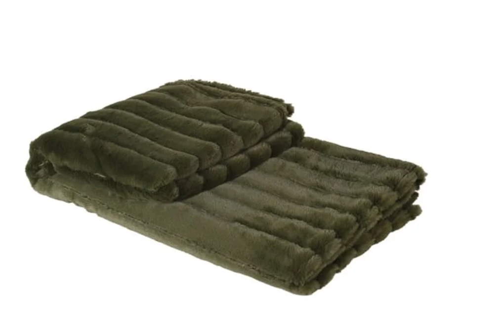 Olive green faux fur throw