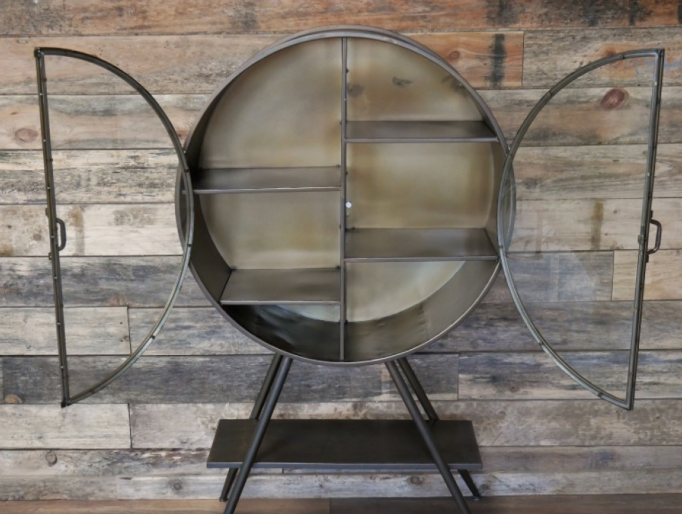 Round 'industrial look' cabinet