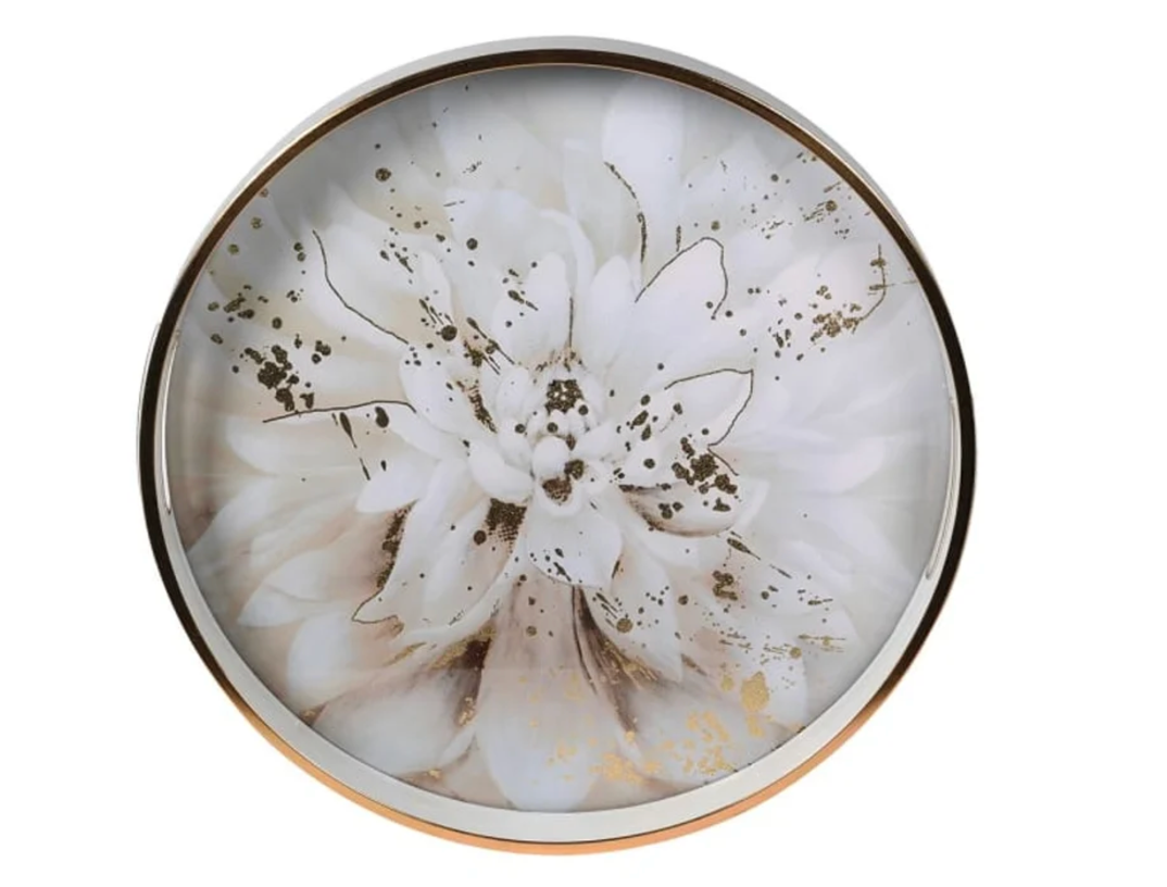 Round white with flower design tray
