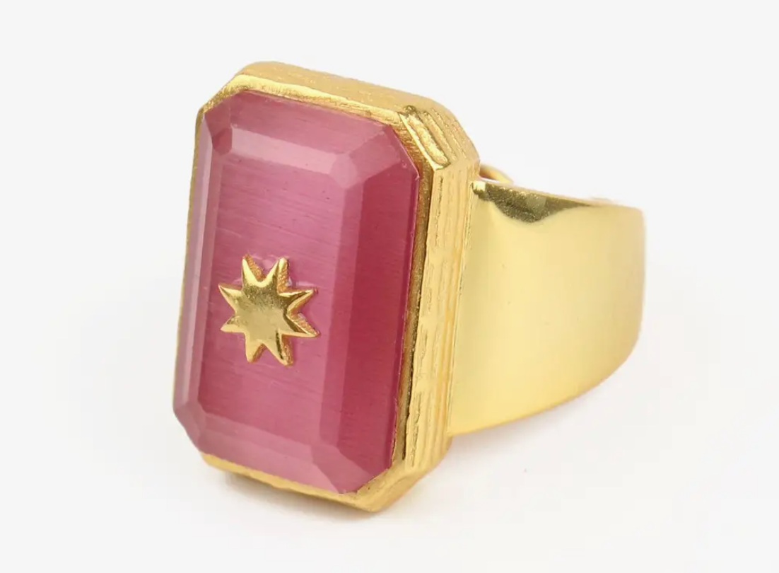 Pink & Gold Star Statement Ring