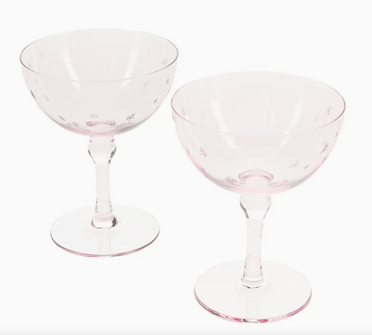Pink Etched Star Coupe Glasses