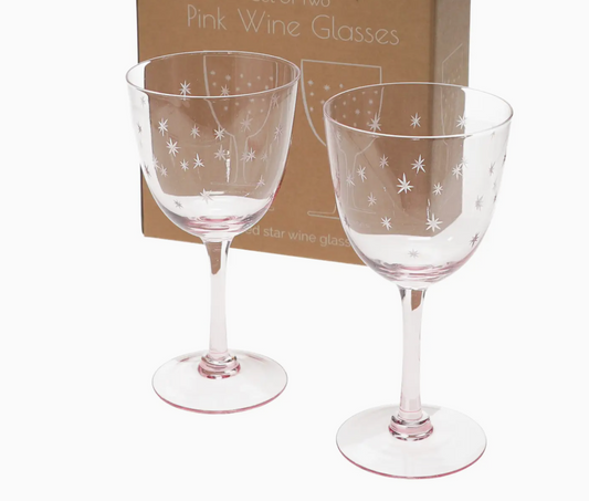 Pink Etched Star Wine Glasses