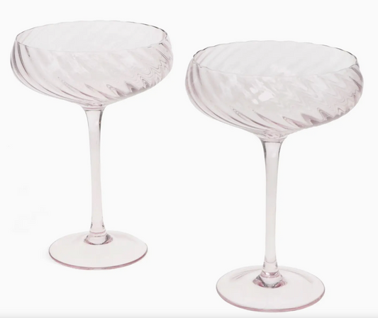 Pink Scalloped Coupe Cocktail Glasses