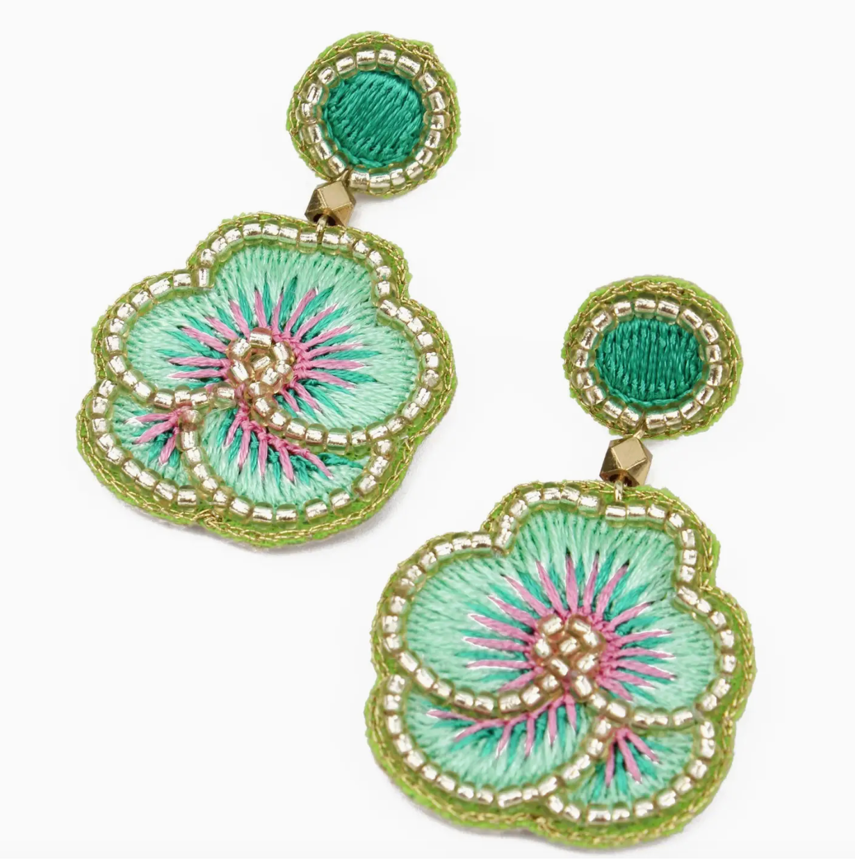 Mint Green Pansy Earrings