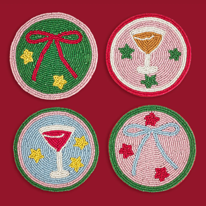 Christmas Beaded Cocktail Coasters - Set of 4