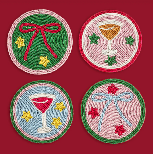 Christmas Beaded Cocktail Coasters - Set of 4
