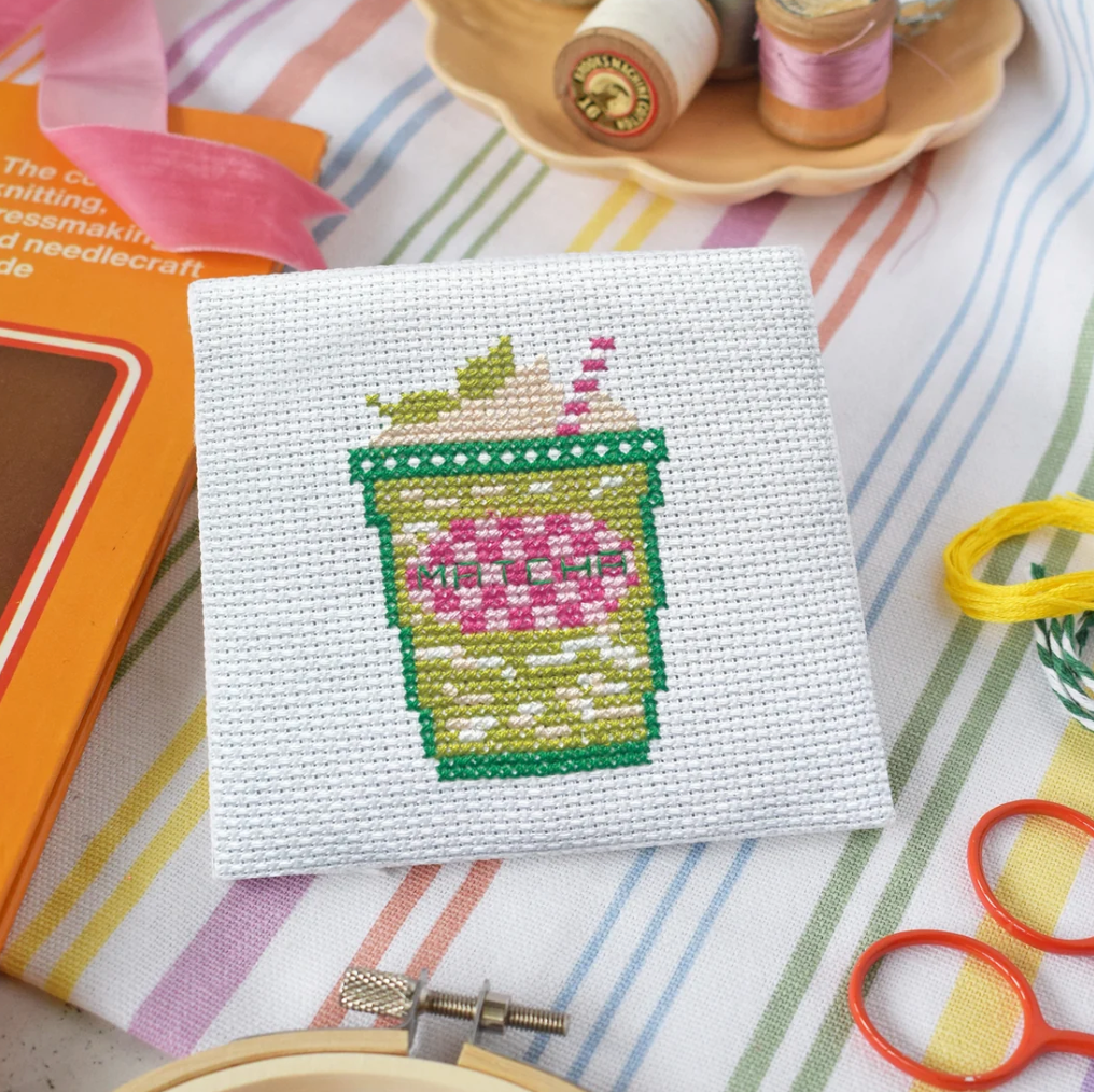 Iced Matcha Latte Mini Cross Stitch Kit