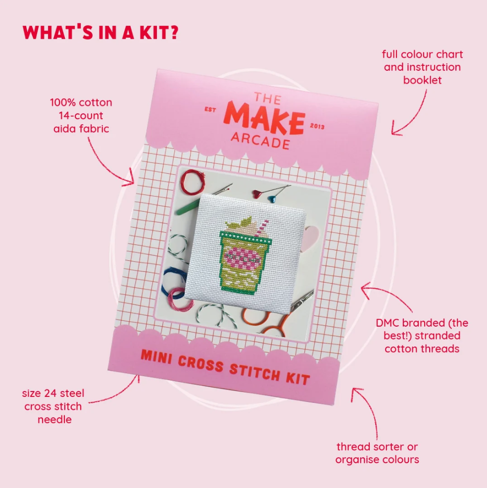 Iced Matcha Latte Mini Cross Stitch Kit