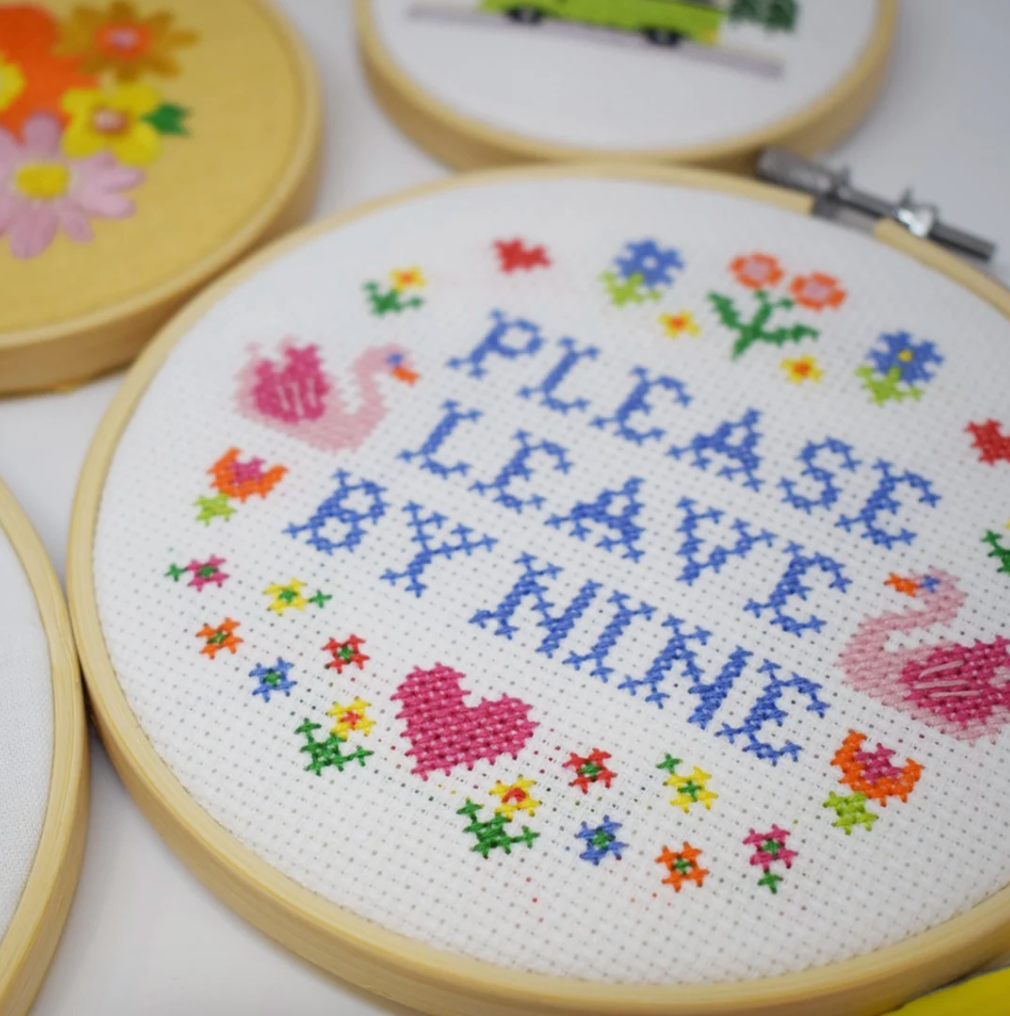 'Please leave by Nine' Large Cross Stitch Kit