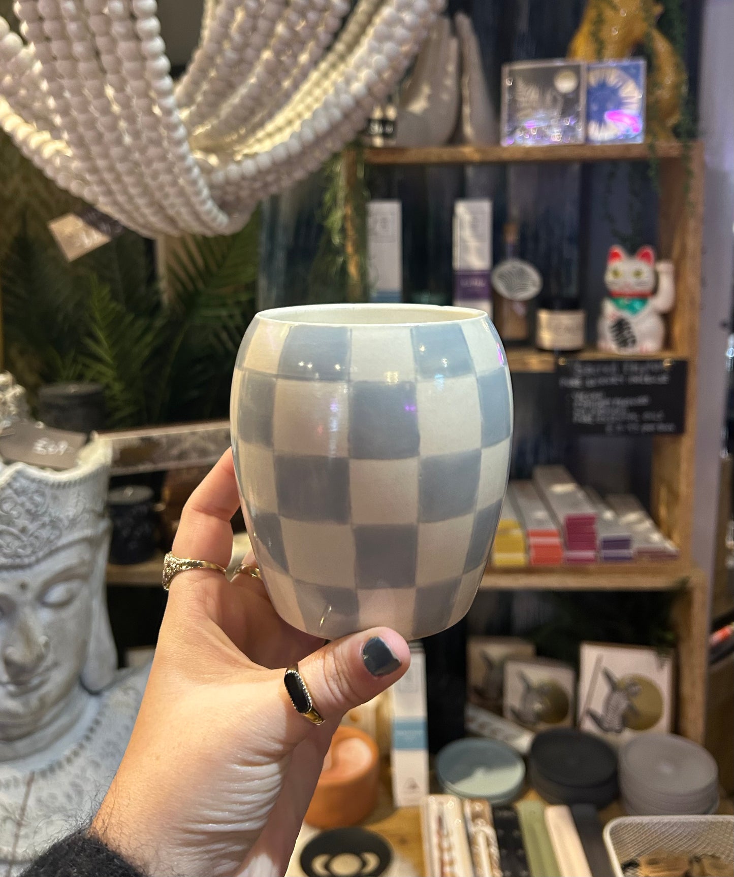 Blue Checkerboard Candle