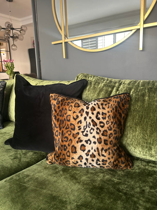 Faux fur leopard print scatter cushion