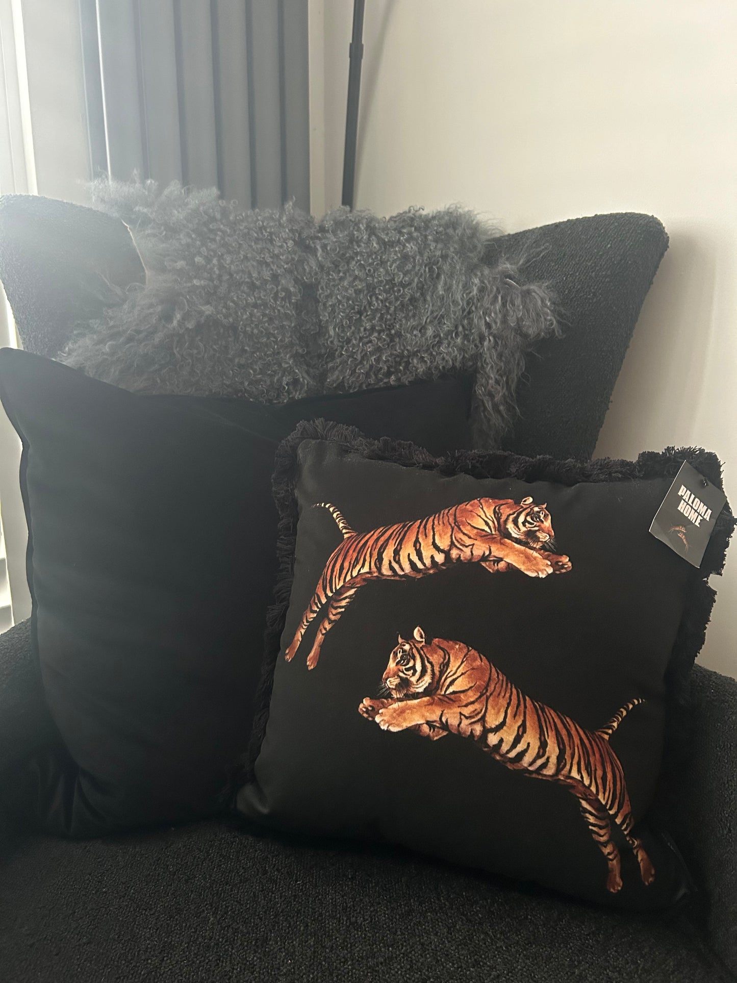 Paloma Home - Black pouncing Tiger cushion