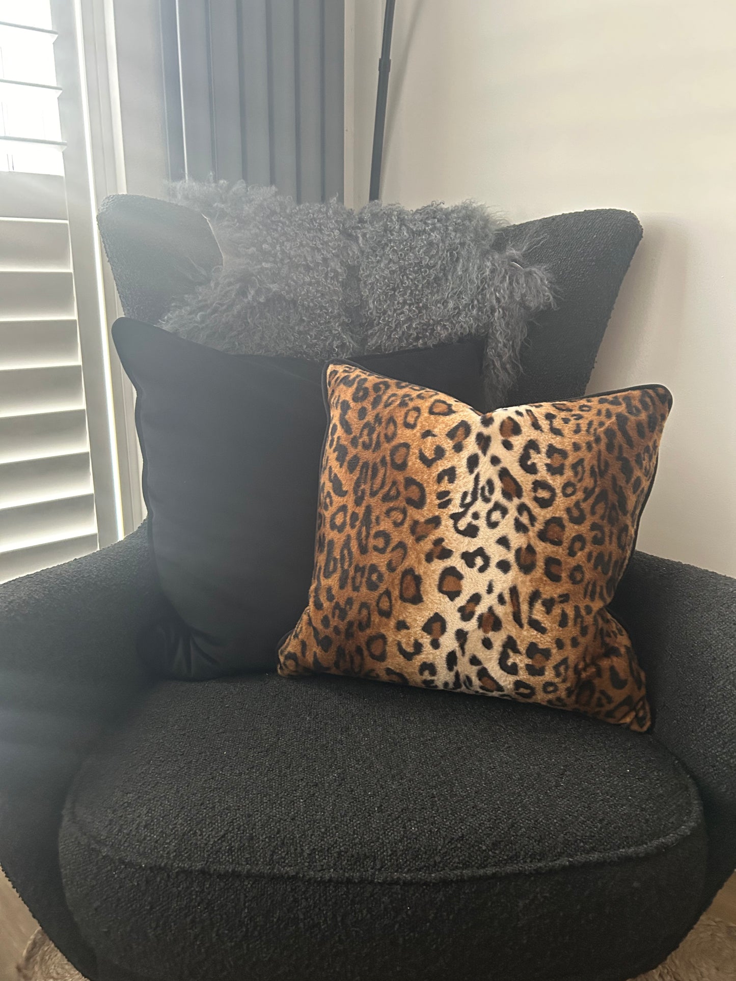 Faux fur leopard print scatter cushion